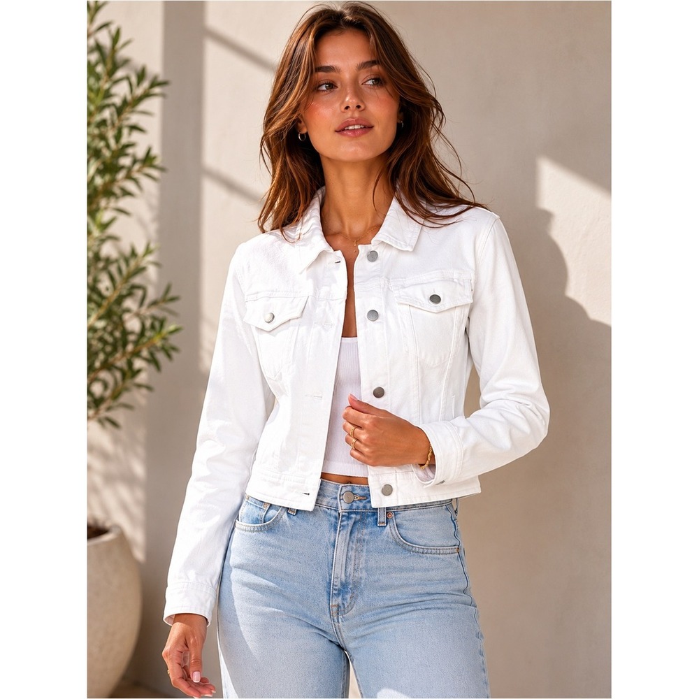 DL1961 Women's LARGE Vika Jacket Classic Denim White Button Front